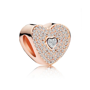 Rose Gold Love Heart Crystal Charm